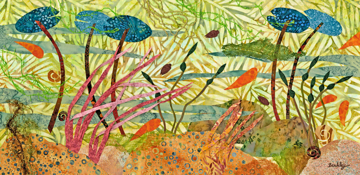 Pond Rhythms Textile Botanical Collage