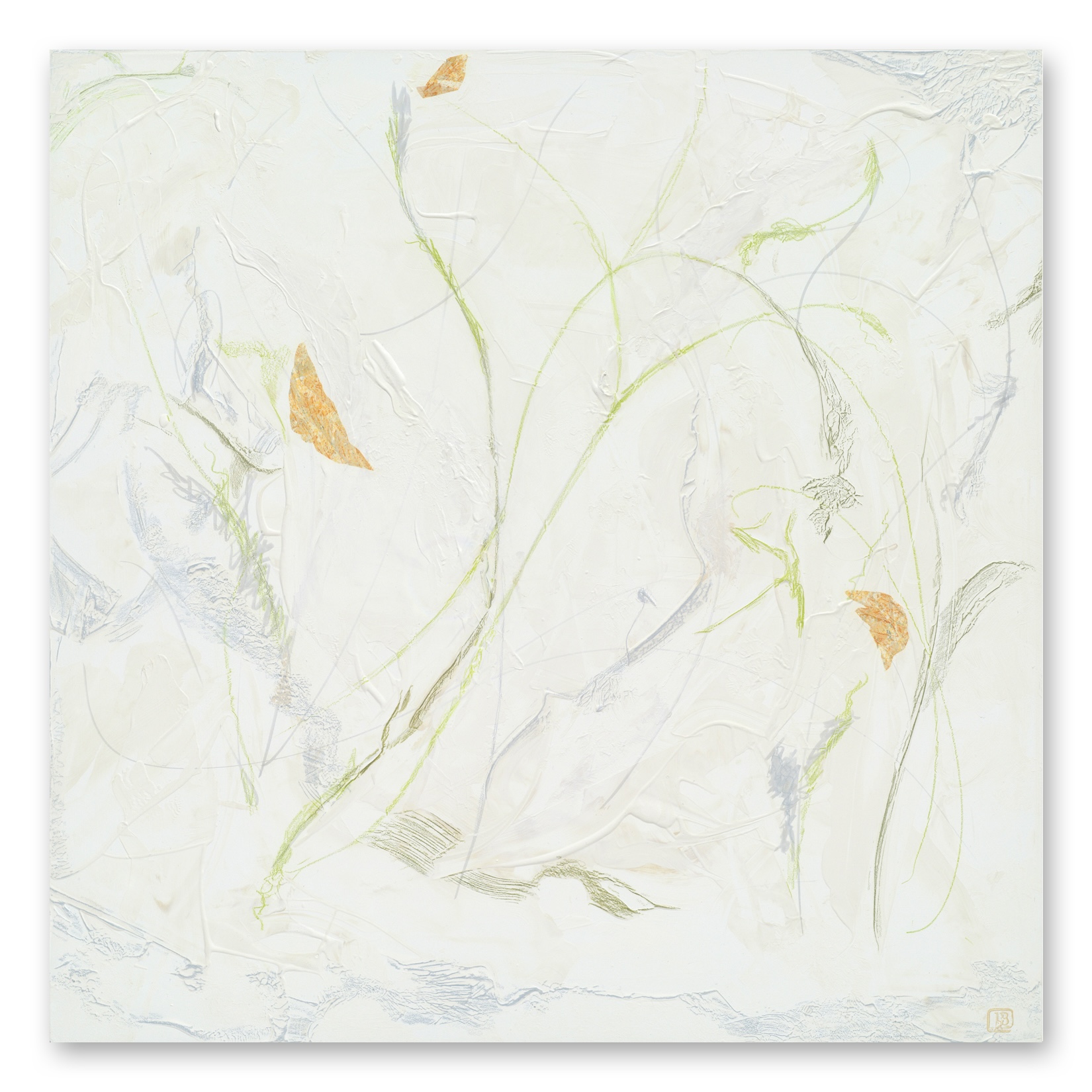 Berkley_A-Little-Waltz abstract mixed-media painting of delicate grasses on white ground