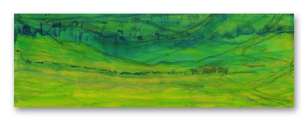 Berkley Journey through Memory abstract acrylic landscape in green, yellow, blue
