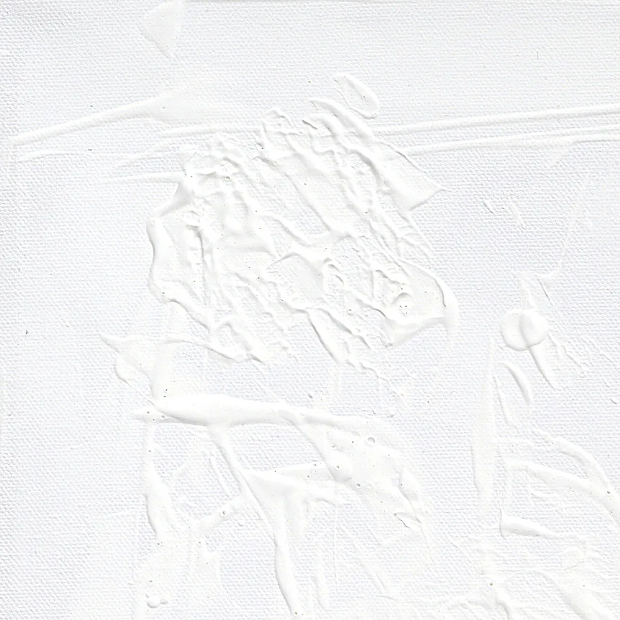Detail of white textured background from painting of delicate grasses against a highly textured white background