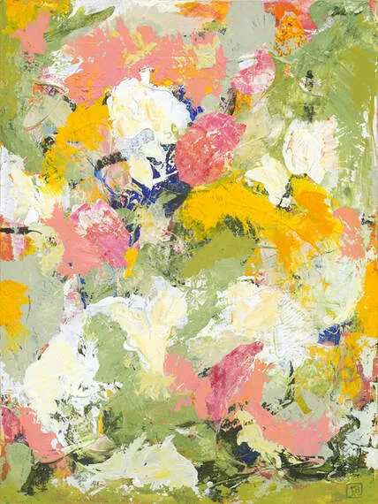 Two abstract botanical paintings by Berkley